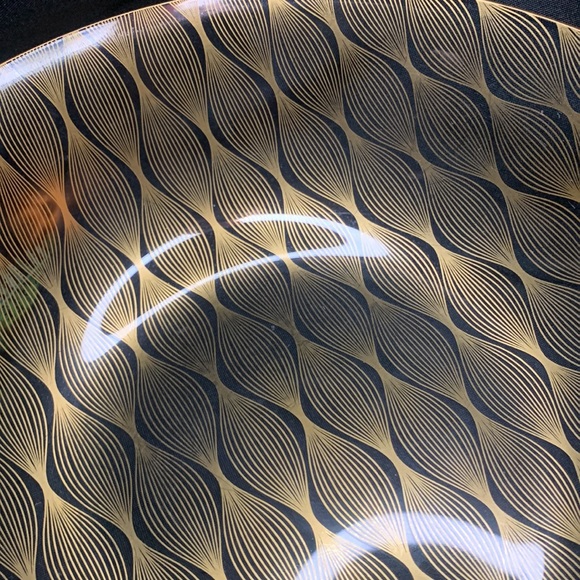 Mid Century Modern Danish glass bowl with geometric gold overlay - Picture 4 of 10